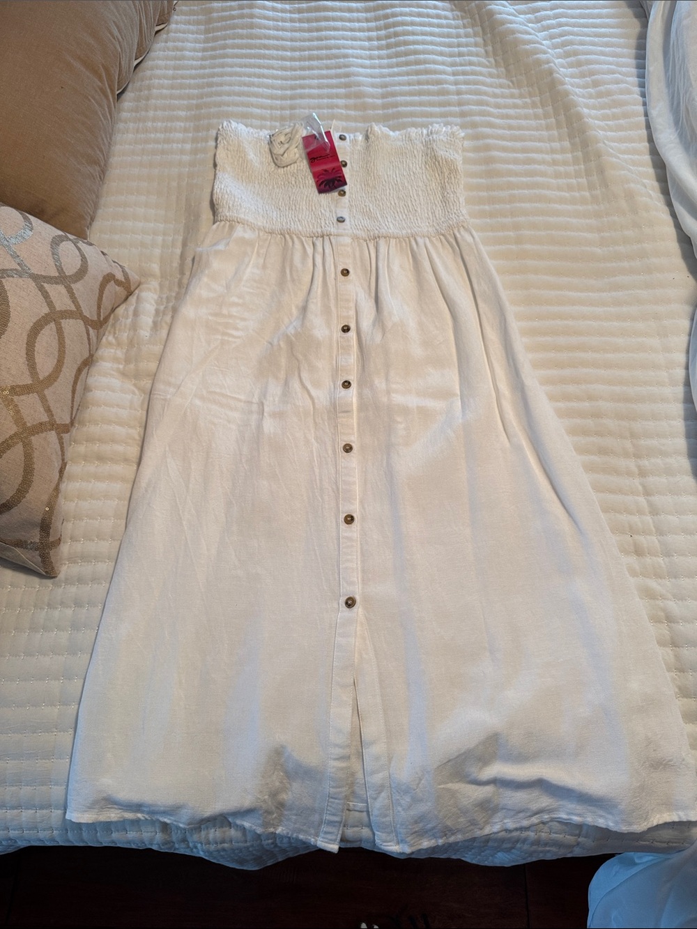 White Strapless Button-Front Midi Dress size large